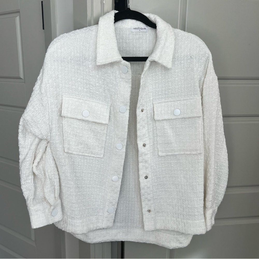 Vestique Tweed Lightweight White Shacket - Picture 2 of 8